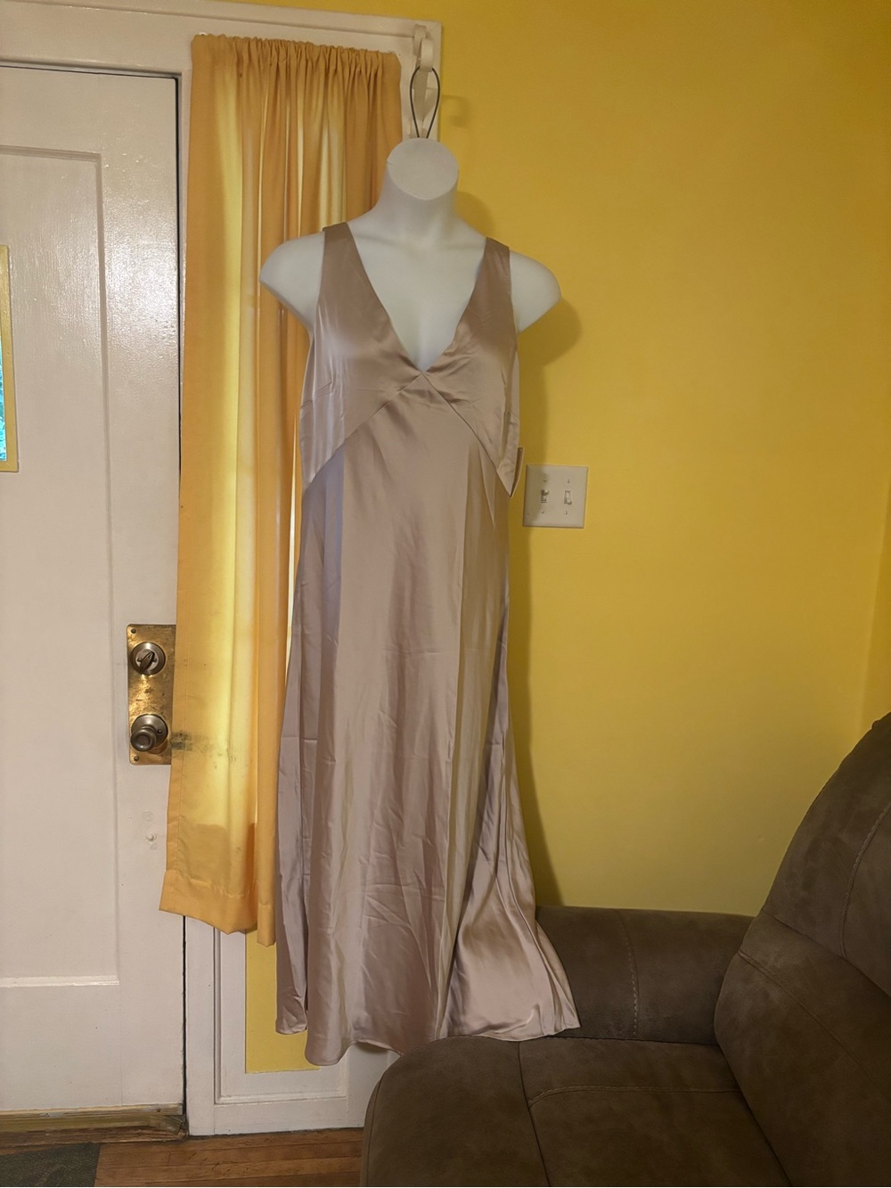 Target Satin V-Neck Maxi Slip Dress in Taupe